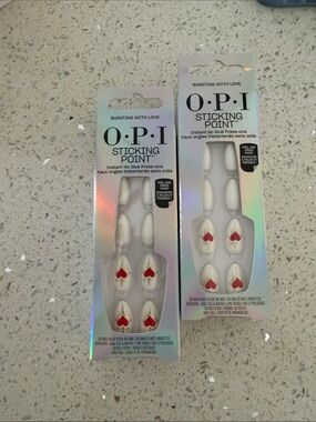 2 packs of OPI White Press-On Nails with Red Heart Accent